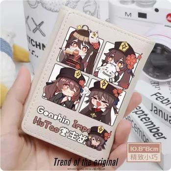 Аниме Genshin Impact Hutao Модерен портфейл ПУ Чантата си Карта Монета Болт Паричен чанта Cosplay подарък B193