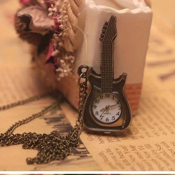 Steampunk тромпет, китара модел кварцови часовници джобни колие с висулка, подарък за мъже, жени и деца