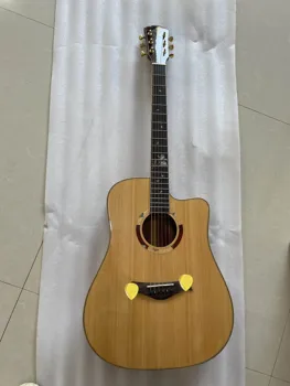 Акустична китара Cutaway D от масивна дървесина, горни От смърч, Задна страна махагон, Народна китара за възрастни, реални снимки, Разширено 41 инча, Инкрустация на корпуса