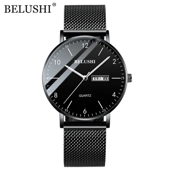 Кварцов часовник BELUSHI за мъже, луксозни и ежедневни часовници от вкара стомана, водоустойчив бизнес мъжки ръчен часовник