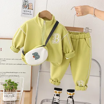 Комплект дрехи за бутик за малки момчета 2023, жилетка с цип с Корейски букви, якета с дълги ръкави, панталони, детски костюми, детски връхни облекла