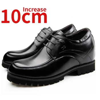 Мъжки модел обувки, уголемени 10 см, бизнес невидими обувки-дерби от естествена кожа, уголемени сватбени и официални обувки-дерби