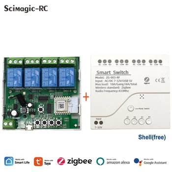 Безжичен модул за Sasha Zigbee Smart Switch 4-канален DC 7-32 В 85-250 433 Mhz RF с Алекса Google Home