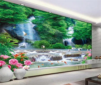 Настройте всякакъв размер, 3D тапети на стенописите триизмерен пейзаж водопад пейзаж живопис ТЕЛЕВИЗИЯ фон на стената на хотела стикер