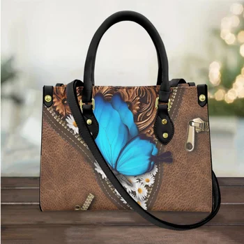 Чанти със синя Пеперуда, Подарък за Хора, Луксозни Чанти през Рамо от Изкуствена Кожа, за Жени, дамски Чанти-Тоут с горната дръжка, Чанта През рамо, Женствена Чанта Bolsa