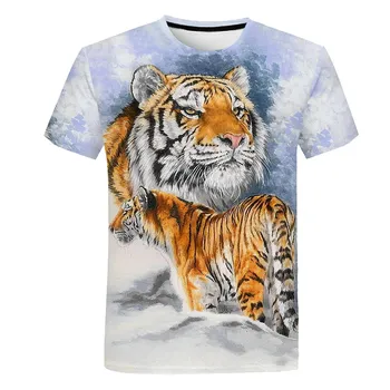 Детска тениска с изображение на тигър и животни за момчета, лятна есенна детски дрехи, дишащи върхове с анимационни принтом с къси ръкави, директна доставка