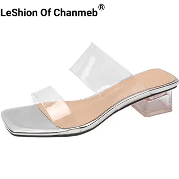 LeShion Of Chanmeb, Размер 33-43, женски прозрачни чехли за баня от PVC, летни плажни сандали на среден ток, прозрачни слайдове на ток, Страхотна обувки