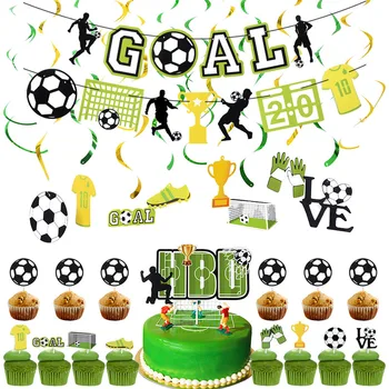 Футболна тема, украса за детски рожден ден, книжен венец, банер, topper за торта, аксесоари за детски дейности за момчета за световното първенство по футбол