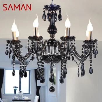 Кристална окачен лампа SAMAN е в европейски стил, лампа с черна свещ, Луксозен полилей за дневна, ресторант, спални, вили