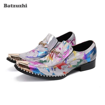 Batzuzhi/ е Луксозен Мъжки Ръчно изработени обувки, кожени модела обувки с метално бомбе, мъжки бизнес/вечерни и булчински обувки, Мъжки!