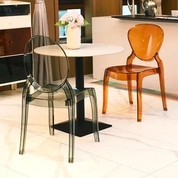 Прозрачни трапезни столове, модерни минималистичные столове-призраци, креативни и модерен скандинавски акрилни кристални пластмасови столове
