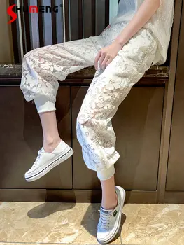 2023 Пролет Лято Нови Модни Бродирани с мъниста зреещи Женски Изящни Дантелени ежедневни панталони в стил мозайка ръчно изработени Корейски тънки Скъсяване на панталон