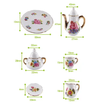 1: 12 Миниатюрен порцеланов комплект чаени чаши, Керамични съдове, електрическа кана, кухненски прибори, декор куклена къща