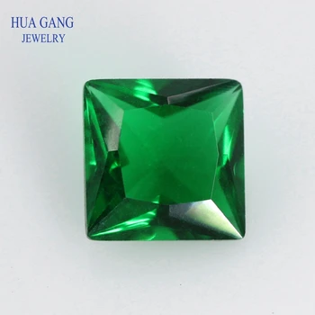 Зелен цвят, квадратна форма, принцеса, стъклени мъниста, синтетични скъпоценни камъни за бижута, размер 3x3 ~ 12x12 мм, безплатна доставка