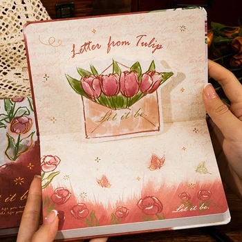 3D бележник за творчество, красива книга, ръчно рисувани илюстрации, растения и цветя, бележник за дневник, ученически офис консумативи, подаръци