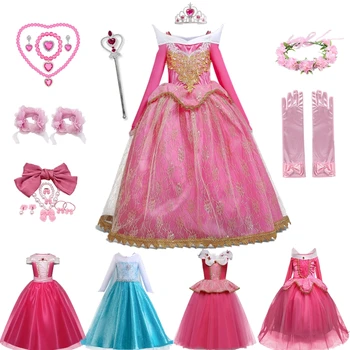 От 3 до 10 години, рокля на принцеса Спящата красавица Aurora за бала с открити рамене, детски костюми за cosplay за Хелоуин, карнавал, необичайна парти