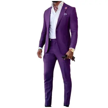 Новият пристигането Виолетово-черните Мъжки костюми С остроконечным лацканом За младоженеца, Сватбена Бизнес Формален Класически костюм, Сако, яке, Панталони, 2 бр.