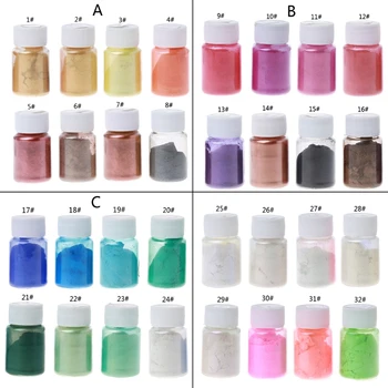 E0BF Взаимозаменяеми пигментоза на прах, слюда и лъжички за нокти от епоксидна смола, 8 цвята