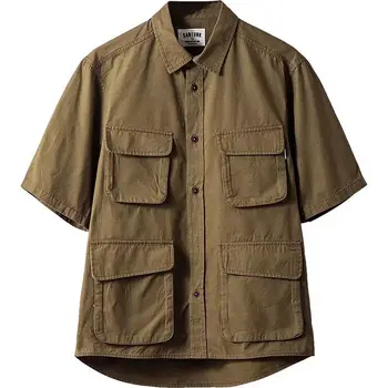 EBAIHUI, мъжки однотонная риза, Ретро случайни дизайн с множество джобове, мъжка блуза, Летни Свободни блузи с къс ръкав, Шик върха