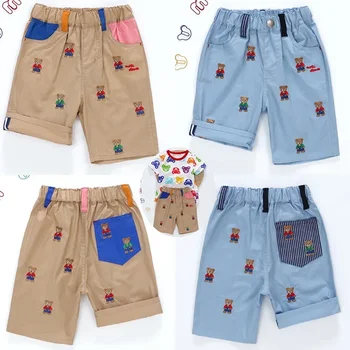 Панталони за момче, летни панталони-карго, cartoony каишка, панталони с бродерия на Мече, Пятиточечные панталони