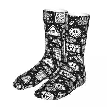 Мъжки чорапи за колоездене в стил агресивни живот, череп трева, улични чорапи в стил графити, памучни забавни дамски чорапи