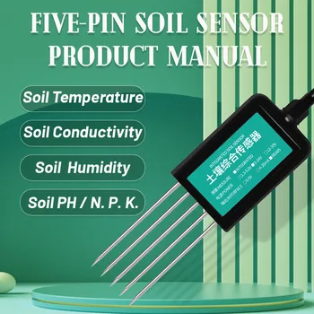 RS485 температурен Сензор и Сензор за влажност на почвата pH Проводимост Сензор Хранителни вещества Сол Азот Фосфор Калий