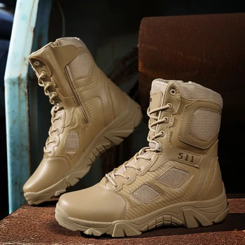 Нови мъжки зимни улични обувки, военна кожени обувки, тактически мъжки обувки за бой в пустинята специални сили и обувки без шипове