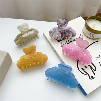 Корейската Нова мода 7,5 см Мраморни фиби за коса Сърце Cloud, високо качество на щипки за коса с оцетна киселина и Акули, Аксесоари за коса на Едро