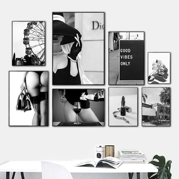 Черно-Бял Модерен Секси Жена Гол на Плакат Луксозни Декоративни Картини на Платно Стенни Художествени картини Модерният Домашен Интериор дневна