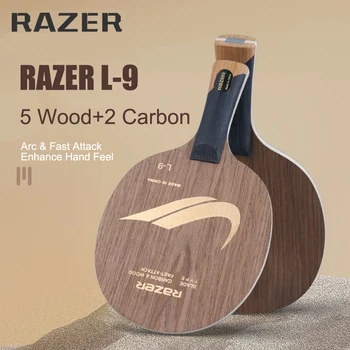 Нож за тенис на маса RAZER L-9, 5 Остриета от Кипарисового Дърво + 2 Нож за Обидни Ракета за Пинг-понг от Въглеродни за тренировката и на начинаещи, Бърза Атака и Дъга