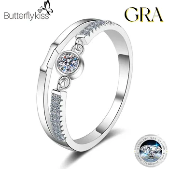 Женски пръстен Butterflykiss с муассанитом 3 мм от 925 сребро, диамант диамант нарязан 0,1 карата, последния тест, Оригинални бижута подарък