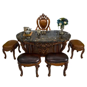 Чай маса и стол Taiyang от масивно дърво в европейски стил, комбинация от мраморно чай и вода