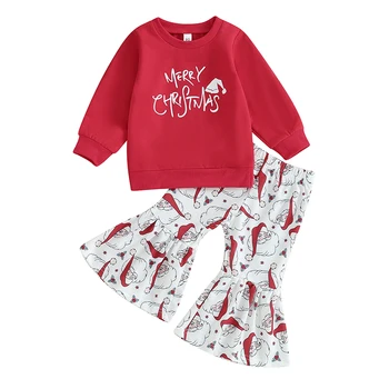 Коледно облекло за малки момичета, hoody с дълги ръкави и писмото принтом, комплекти, панталони с принтом на Дядо Коледа