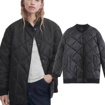 Elmsk Есенно-зимния черно свободно палто Дамско яке, блузи, Нов бомбер, Дамски стеганая лятна яке