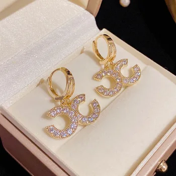 корейски модни обеци с кристали За жени, луксозни искрящи обеци с кубическим цирконием, бижута, подаръци