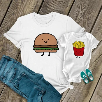 1 бр. подходящо облекло за мама и бебе, нова риза за майка, перфектна комбинация, върхове за хамбургери и картофи картофи, забавна тениска за мама и бебе