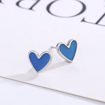 Обеци във формата на синьо сърце от сребро 925 проба за жени в обикновен очарователния стил