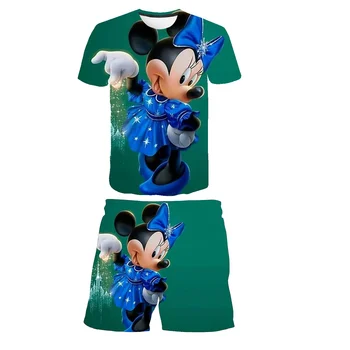 Комплект дрехи Disney Minnie За Малки момичета, Тениска + Къс Детски Дрехи С Къс Ръкав, Летен Пуловер, Детски Дрехи от 6 M до 14 ГОДИНИ