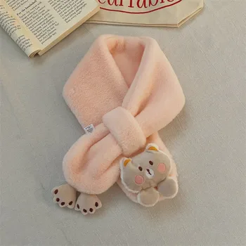 Мек и приятен за кожата детски шал, практичен плюшено ветрозащитный детски шал с анимационни мечка, Дишащи топли детски шалове