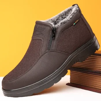 Памучен обувки за мъже на средна възраст, нови плюшени топли нескользящие непромокаеми зимни обувки, обувки за отдих на открито, за пътуване, 2024 г.