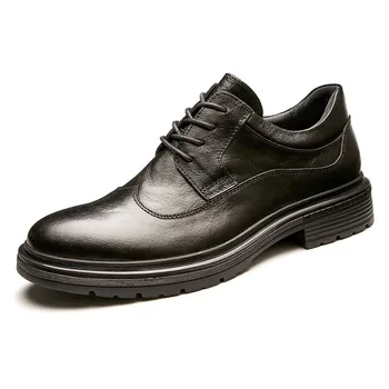 Модни летни пролетно-есенни мъжки обувки от висококачествена естествена кожа в дебела подметка, мъжки бизнес мъжки обувки дантела, мъжки модел обувки