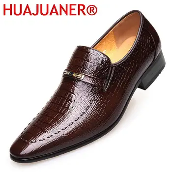 Мъжки ежедневни обувки от крокодилска кожа с шарени Класически кожени обувки с ниско деколте и оборудван, удобен бизнес модела обувки, мъжки лоферы