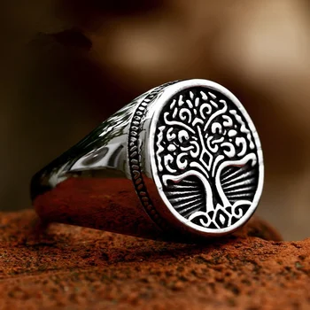 Скандинавските Викинги, Дървото на Живота, Дамски и мъжки пръстени от неръждаема стомана, Реколта Пънк за гаджето си, Байкерские украса, Креативен подарък на Едро