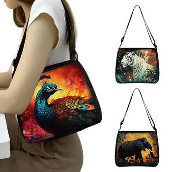 Абстрактна боя Паун Тигър, Слон Чанта през рамо Дамски чанти-тоут Сладък животни за пътуване Чанта Ежедневни чанти за пазаруване Подарък