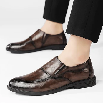 2023 Висококачествени мъжки обувки без шнур, Мъжка Кожена Ежедневни обувки, Модерни шевни, Топла разпродажба, Удобни мъжки модельная обувки с кръгло бомбе