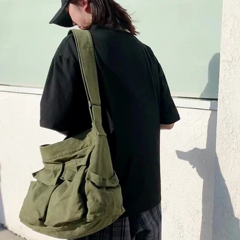 Стил на работа Модни холщовая чанта на едно рамо За мъже и жени, за студенти, Однотонная чанта за почивка с голям капацитет, дамски чанти-незабавни посланици