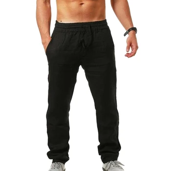 Мъжки свободни спортни панталони Модни обикновена ленени за фитнес Удобни дишащи мъжки панталони за джогинг в стил хип-хоп