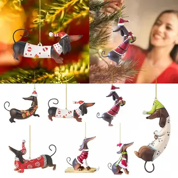 Коледна украса под формата на куче-дакел, Коледно Дърво, Подвесная Окачване за домашно парти, Декорация на Коледната елха, Занаяти, Коледен подарък