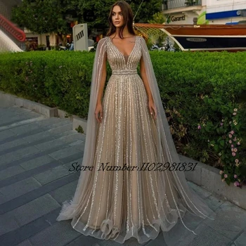 Бляскави вечерни рокли с V-образно деколте за сватбени партита Прекрасна дълга вечерна рокля за абитуриентски бал с пайети 2024 година, вечерна рокля в Дубай 2024 г.