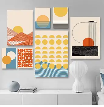 Абстрактни модулни плакати и щампи Слънце, Дъжд Планинска река Душ Платно Картина на стената е в скандинавски стил за вашия интериор дневна